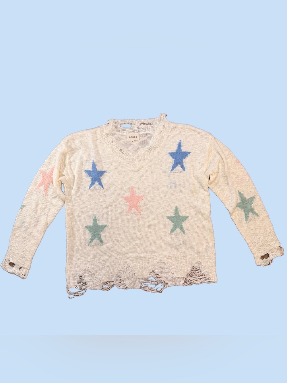 ADORA Cream Crewneck Sweater with Pastel Star Pattern